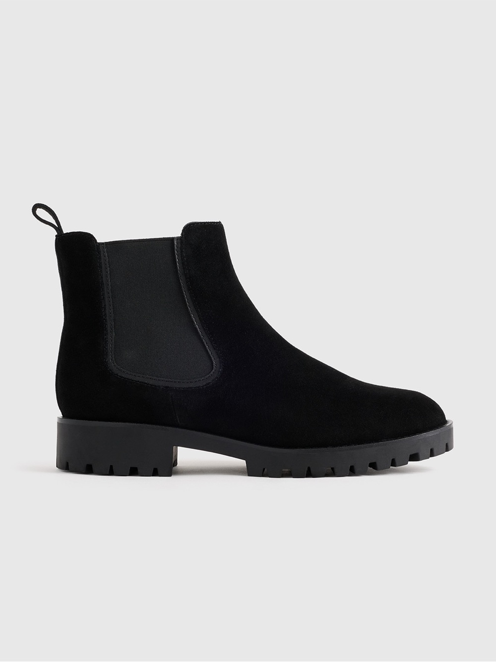 Quince Women’s Black Suede Chelsea Lug-Sole Bootie Size 8